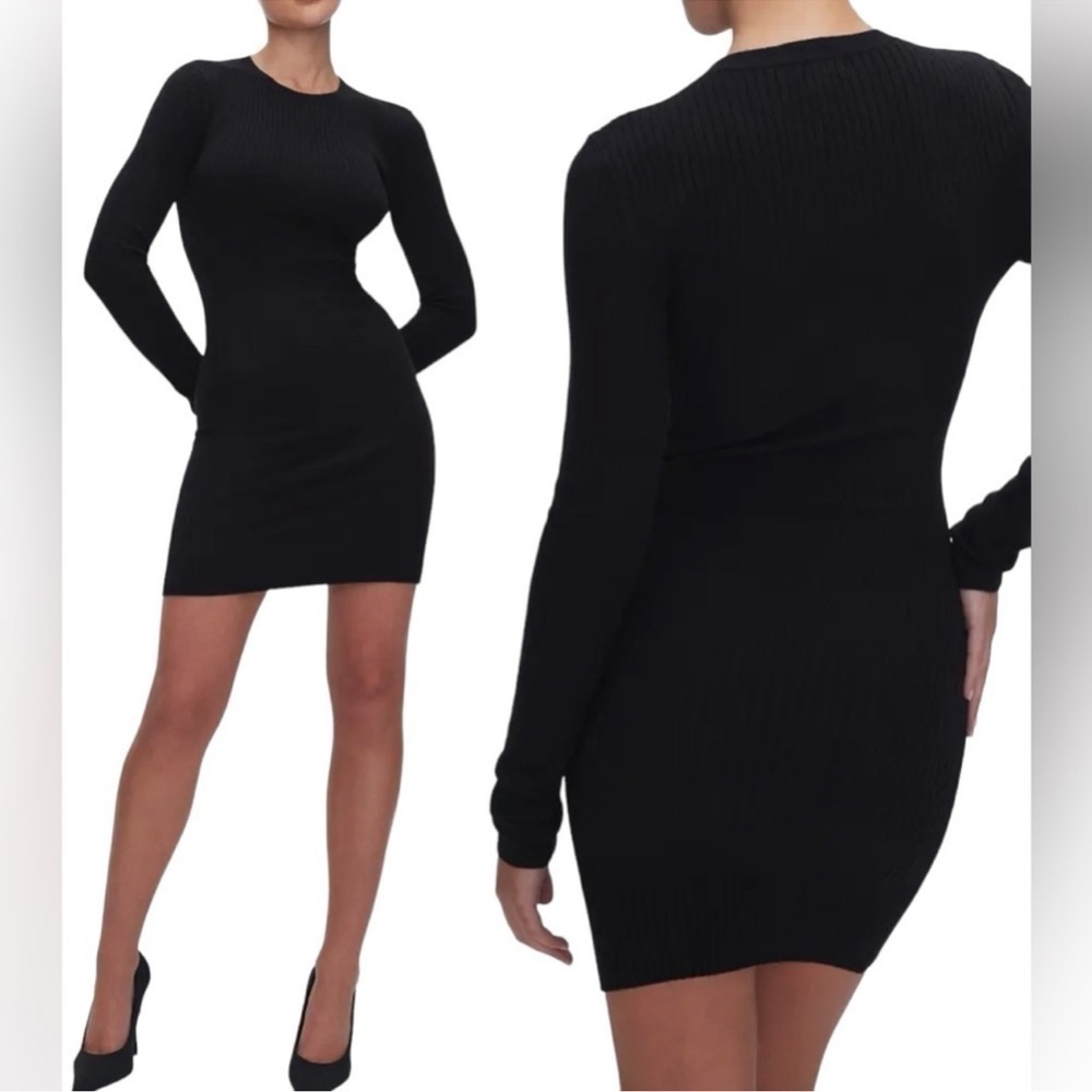 NEW Good American Cozy Rib Long Sleeve Minidress Black Small - Picture 4 of 11
